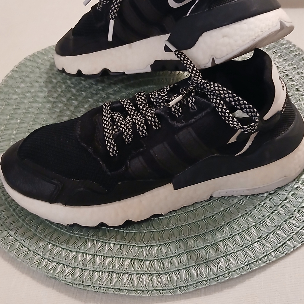 adidas Black and White Mesh Athletic Shoes